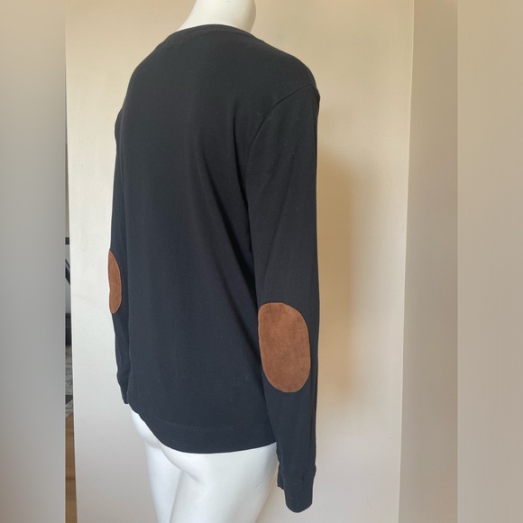 Ralph Lauren Black Long Sleeve Shirt Brown Suede Shoulder Zip Elbow Patches XL - Picture 5 of 16